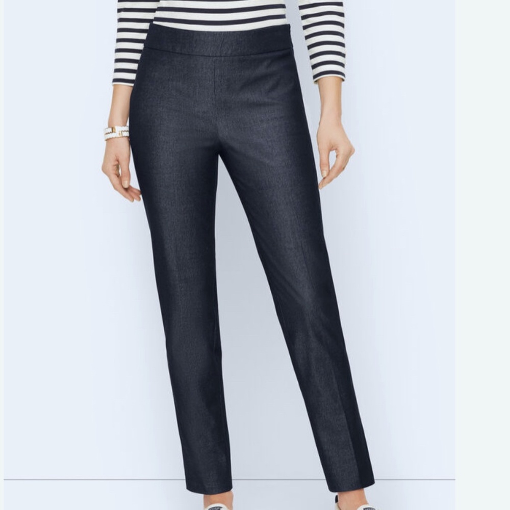 NWT Stretch Denim Blue Pants Curvy Fit 8P Talbots Chatham Pockets Side Zip